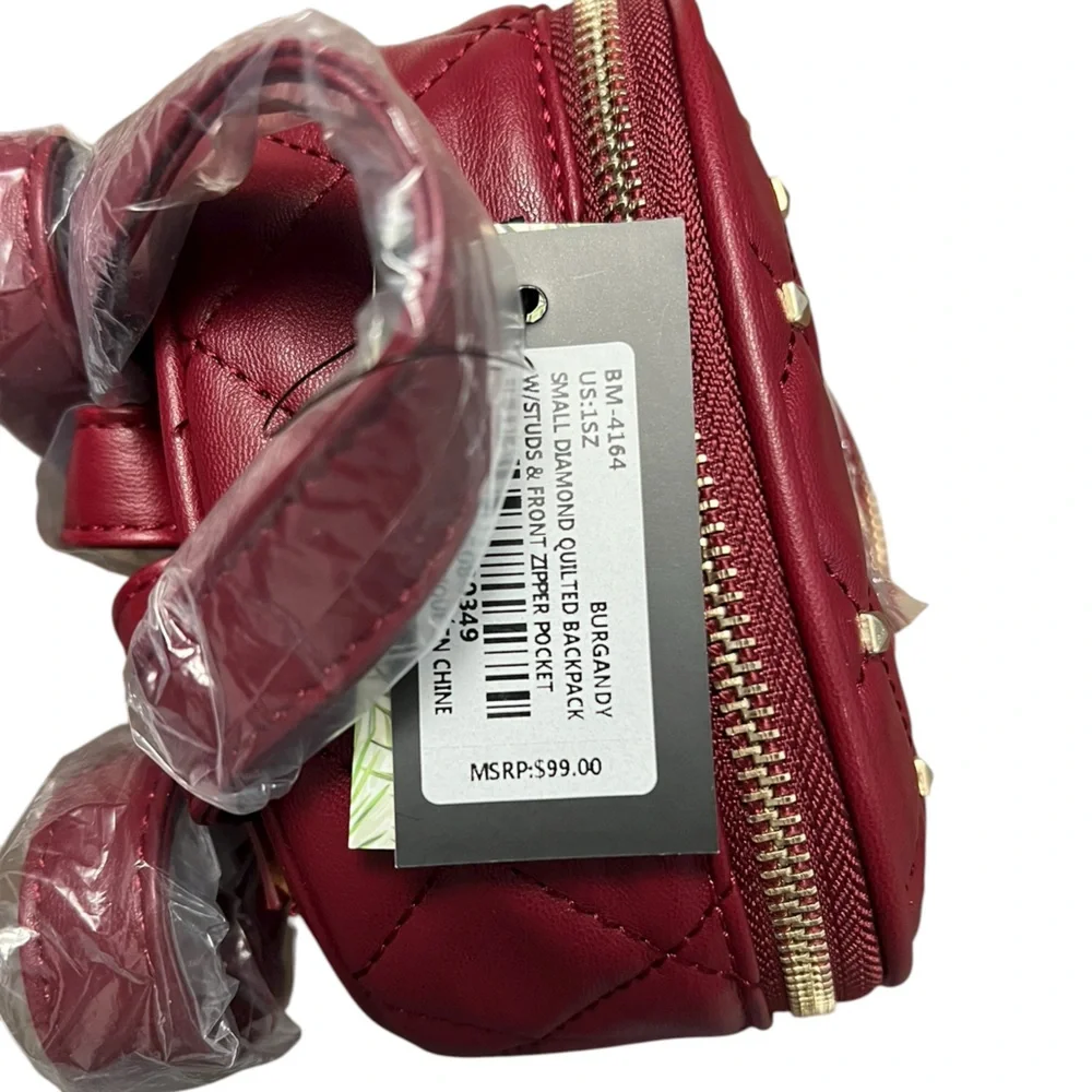 Badgley Mischka Small Diamond Quilted Studded Backpack NWT